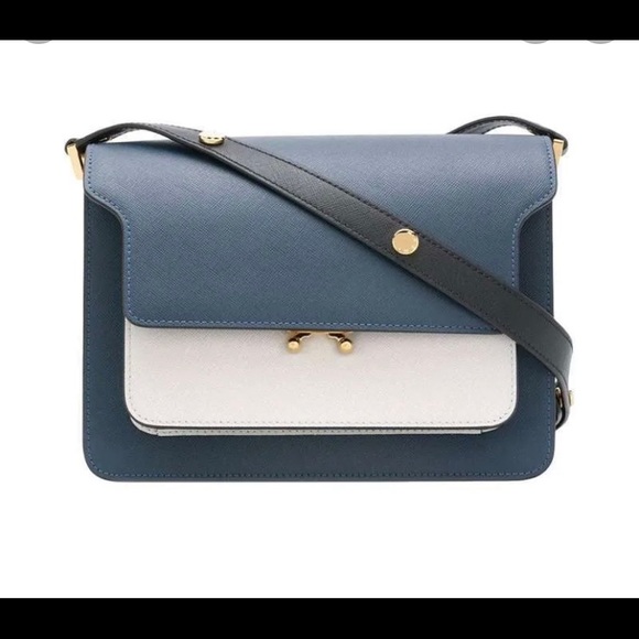 Marni Navy & White Staffiano Medium Trunk Shoulder Bag Made in Italy NWT - Picture 5 of 6